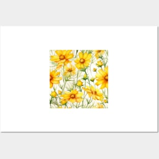 Watercolor Wildflower Coreopsis Pattern Posters and Art